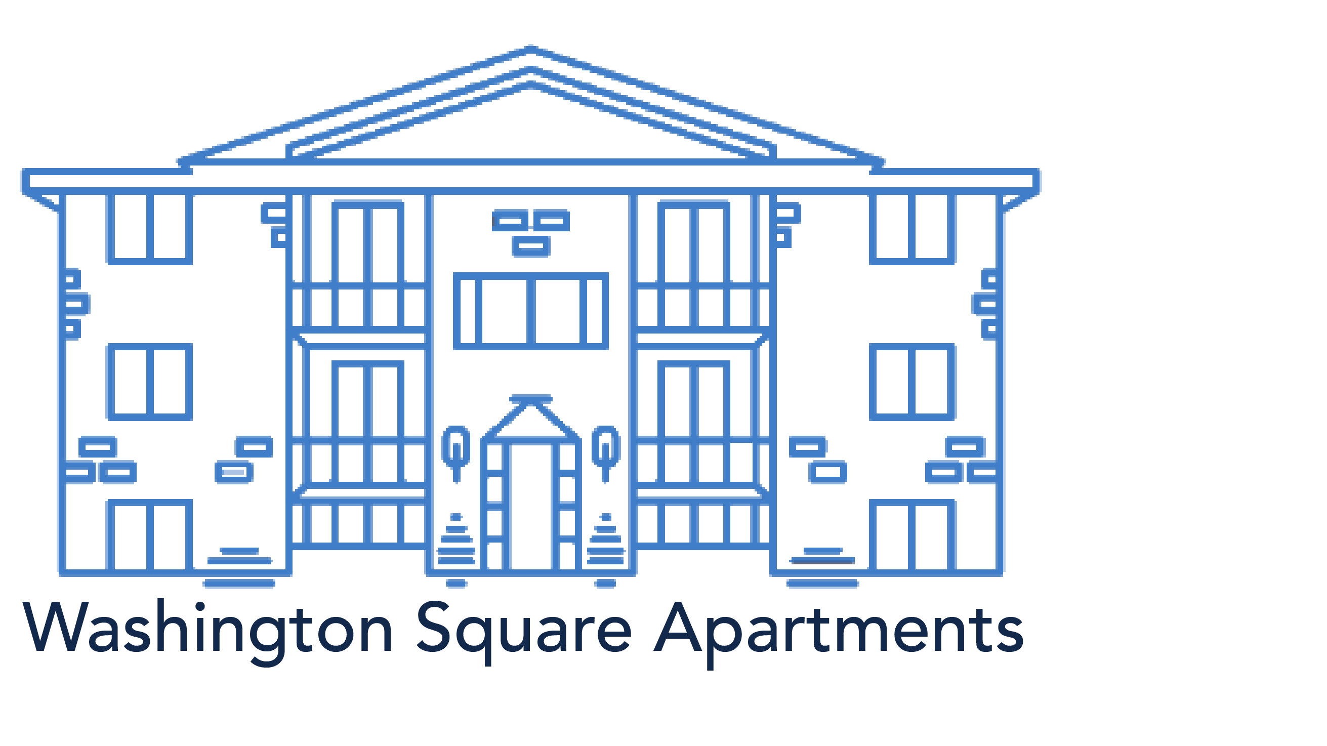 A line drawing of a building with the text "Washington Square Apartments" below it.